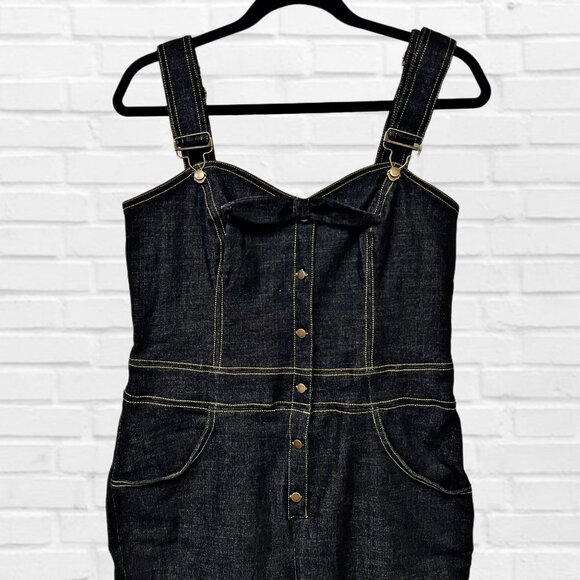 Unique Vintage Western Denim Overalls Baggy Wide Leg Pants Stretchy Button Up - Picture 4 of 13